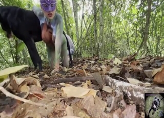 Doggystyle with a dog in the woods, too hot