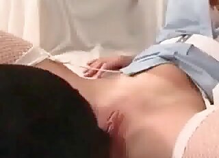 White fishnets slut licked by a hung dog